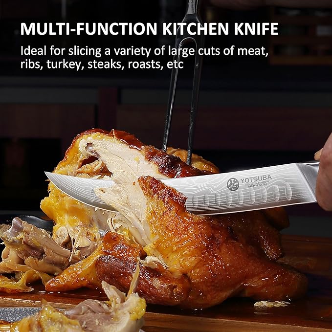 YOTSUBA Butcher Knife, 10 Inch Breaking Knife, Razor Sharp High Carbon Steel Curved Carving Knives for Meat Cutting with Ergonomic Handle, Slicing Brisket Knives for kitchen with Gift Box