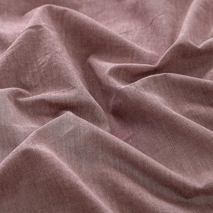 Face Two Face Bedding Duvet Cover Set100% Washed Cotton Duvet Cover Linen Like Textured Breathable Durable Soft Comfy(Full, Purple Bean Paste)