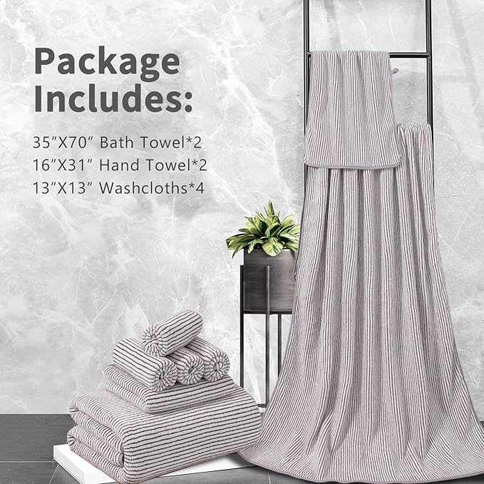 8-Piece Premium Towel Set for Bathroom|2 Oversized Large Bath Sheet,2 Hand Towels,4 Washcloths|Soft Cozy Highly Absorbent Fast Dry Microfiber Shower Towel Set for Hotel Bathroom Essentials,Brown White