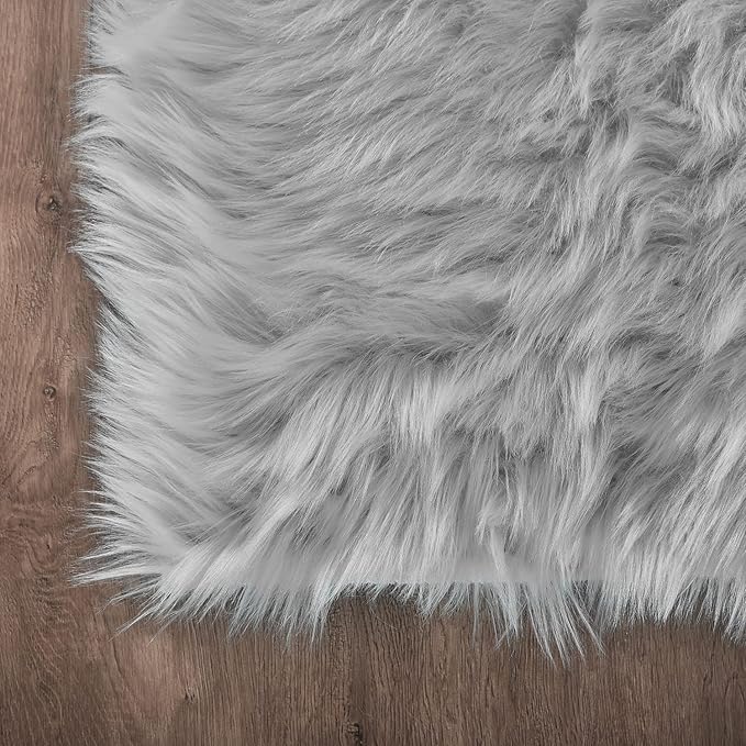 Latepis Grey Faux Sheepskin Fur 2x6 Runner Rugs High Pile Soft Plush Fuzzy Rug for Bedroom Bedside Shag Rug Fluffy Carpet for Living Room Home Décor