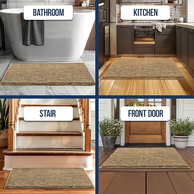 Muddy Mat Chenille Bathroom Rugs Quick Dry Microfiber Mats Non Slip Washable, Extra Thick, Soft and Highly Absorbent Bath Mats for Bathroom, Kitchen, and Shower Floor - Beige Runner 59"X24"