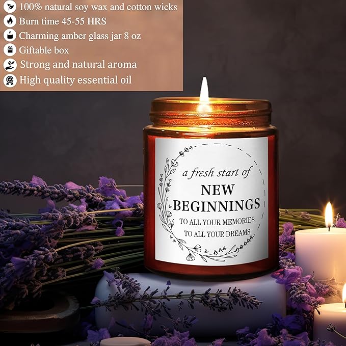 Gifts for New Beginnings - Housewarming New Home Gifts for Women, Men, Friends - House Warming Party Decor - Gift Idea for Retirement, New Job, Coworker Leaving - Lavender Scented Soy Candle