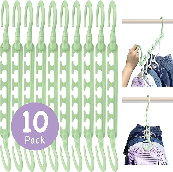 Wonder Hanger Max 10-Pack Space Saving Hangers, Reinforced Hooks Swivels 360°, Cascading Hanger, Teens, College Dorms, Kids & Closet Organizer, Assembled – Pastel Green