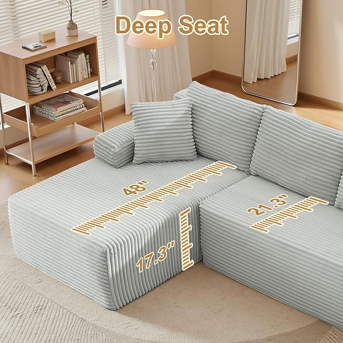 104''Sectional Cloud Couch with L Shaped Chaise,Modern Modular Sectional Sofa,Boneless Couch with Deep Seat,Comfy Couches for Living Room (Light Grey, Left Facing Chaise)