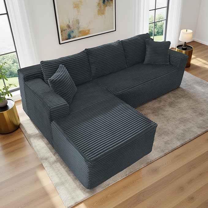 105''Sectional Cloud Couch with L Shaped Chaise,Modern Modular Sectional Sofa,Comfy Sectional Couches for Living Room,Bedroom,Apartment (Dark Grey, Left Facing Chaise)