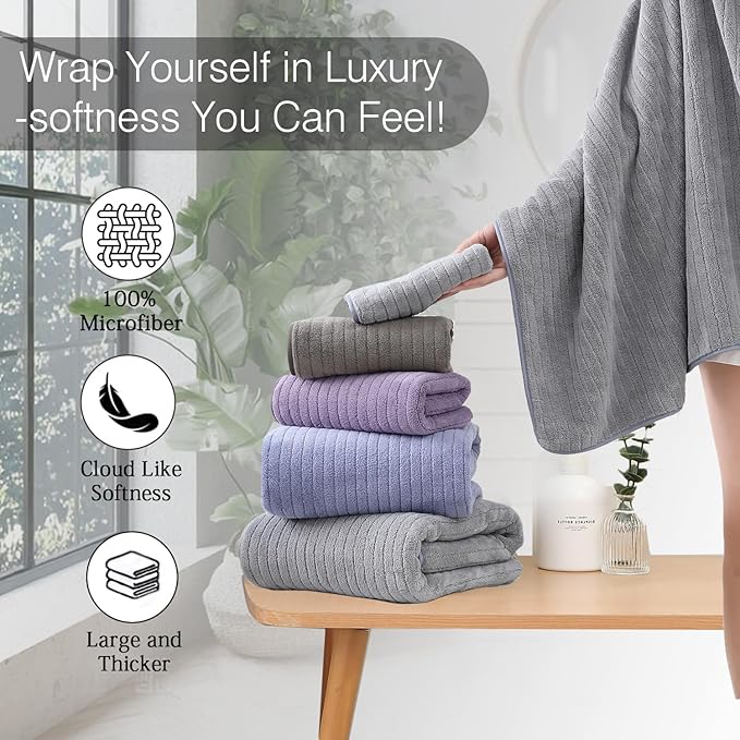 18 Piece Family Bath Towel Set Include 6 Bath Towels,6 Hand Towels and 6 Washcloths Soft Bathroom Towel with Hanging Loops,Highly Absorbent Quick Dry Towels Set for Bathroom,Hotel and Spa-Grey