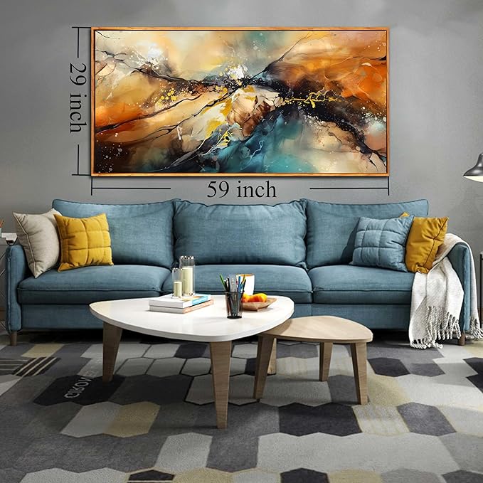 Abstract Art Wall Decor - Framed Wall Art For Living Room - Abstract Canvas Art Ready to Hang Size 29" x 59"