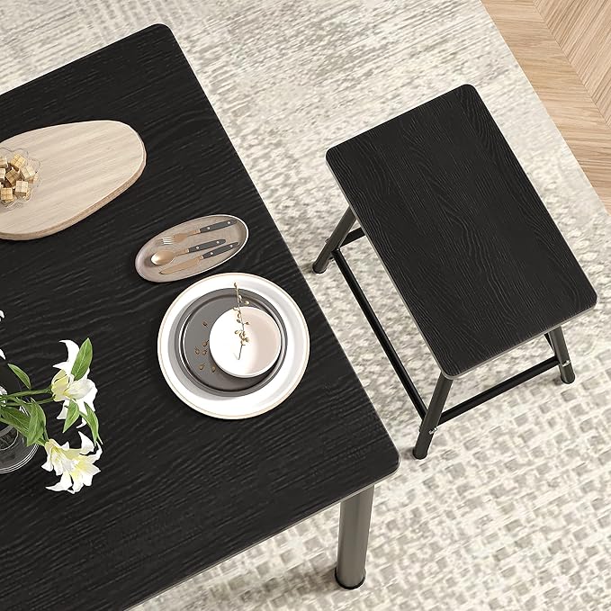 VECELO Kitchen Table and Chairs for 4, Dining Room Set with Chairs/Stools, Heavy-Duty Metal Frame with Wooden Tabletop for Small Spaces, Easy Assembly, Elegant Black