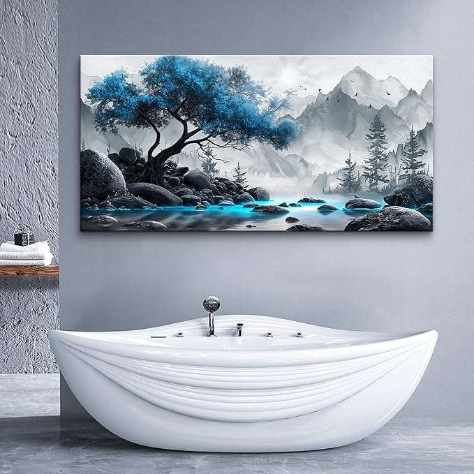 Lapremoly Black And White Painting Canvas Wall Art For Living Room Large Wall Decor For Office Wall Decorations For Bedroom Blue Tree Landscape Wall Pictures Hotel Artwork Posters Family Home Decor