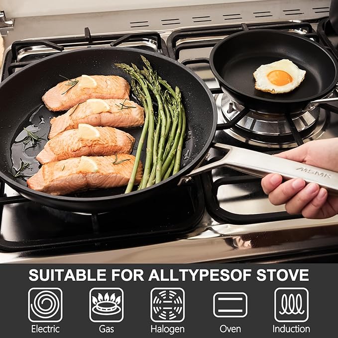 MsMk 12 Inch Nonstick Frying Pan with Lid, Titanium and Ceramic Nonstick skillet with lid, PFAS & PFOA Free, Non-Toxic, Stay-Cool Handle, Scratch-resistant, Dishwasher Safe, Oven Safe