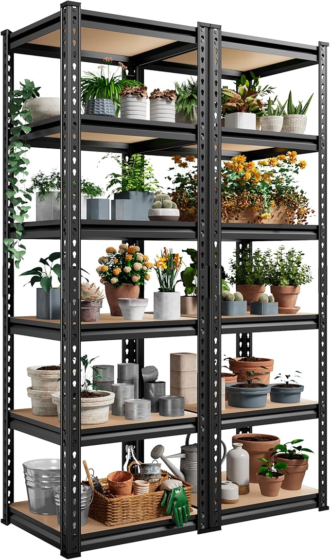REIBII Storage Shelves 6 Tier Garage Shelving Heavy Duty Metal Shelving Loads 2250LBS Adjustable Metal Shelves for Warehouse Pantry Kitchen Closet 16" W x 16" D x 72" H