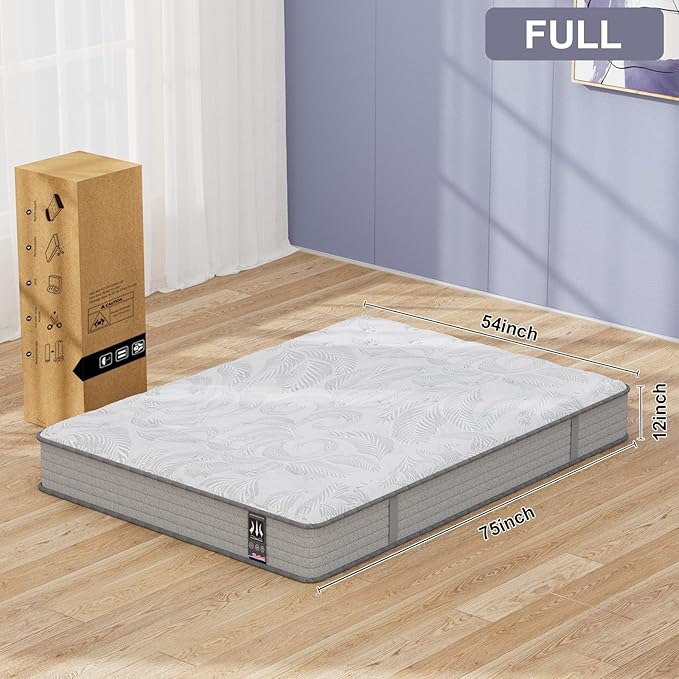 Full Mattress 12 Inch, Memory Foam Mattress with Pocket Spring, Soft & Comfortable Medium Firm, Motion Isolation, Pressure Relief, CertiPUR-US Certified (75"*54"*12")