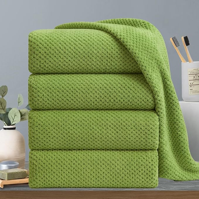 Extra Large Bath Towels Set 35x70 Inches - Olive Green Luxury 600 GSM Oversized Bath Sheet Towel,Ultra Soft Microfiber - Quick Dry,Highly Absorbent Shower Towels Spa Hotel Bathroom Towel Set (4-Pack)