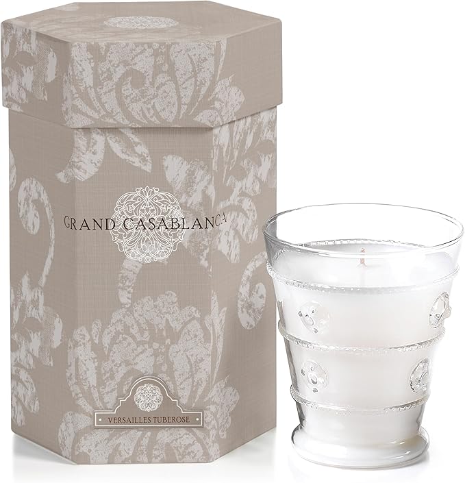 Zodax Grand Casablanca Glass Jar Scented Candle for Home Decor - Single-Wick Candle Ideal for Kitchen and Bathroom - Makes a Great Gift for Women and Men - Versailles Tuberose - 8.3 Oz.