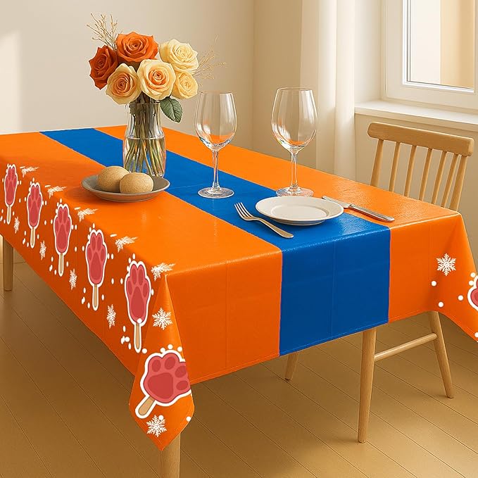 4Pcs 2in1 Paw Print Birthday Party Decorations Tablecloth, 54" x 108" Paw Table Cloth Disposable Rectangle Plastic Anime Table Cover for Kids Baby Shower Themed Party Supplies