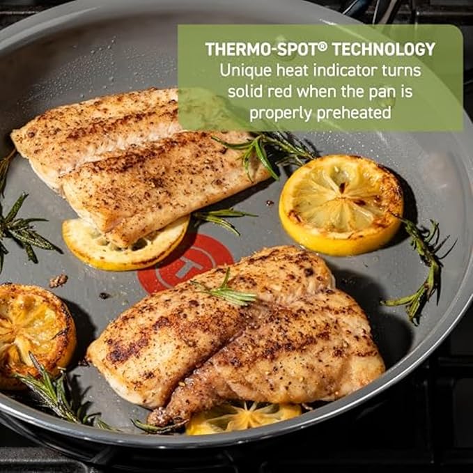 T-Fal Preserve Ceramic Nonstick Frying Pan 2-Pc Set, 8.5" & 11", Oven Broiler Safe up to 350ยฐF Cookware, InoCeram Glide Technology, Frying Pan Skillet, Pots & Pans, Black