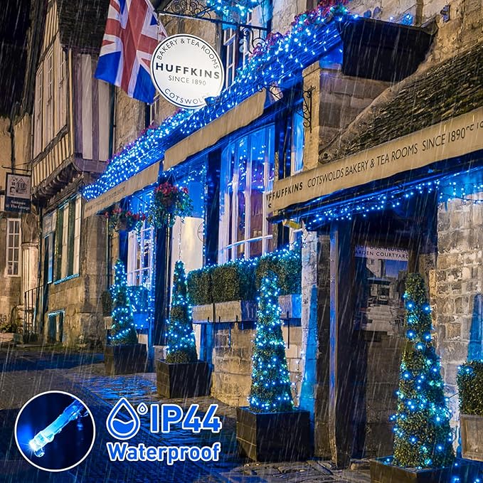 JMEXSUSS 150 LED Blue String Lights Indoor Outdoor Waterproof, Connectable 59 Ft Plug in String Lights, 8 Modes Blue Christmas Lights for Bedroom, Patio, Party, Holiday Decorations