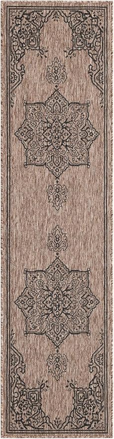 Unique Loom Outdoor Traditional Collection Area Rug - Antique (2' x 8' Runner Beige/Black)