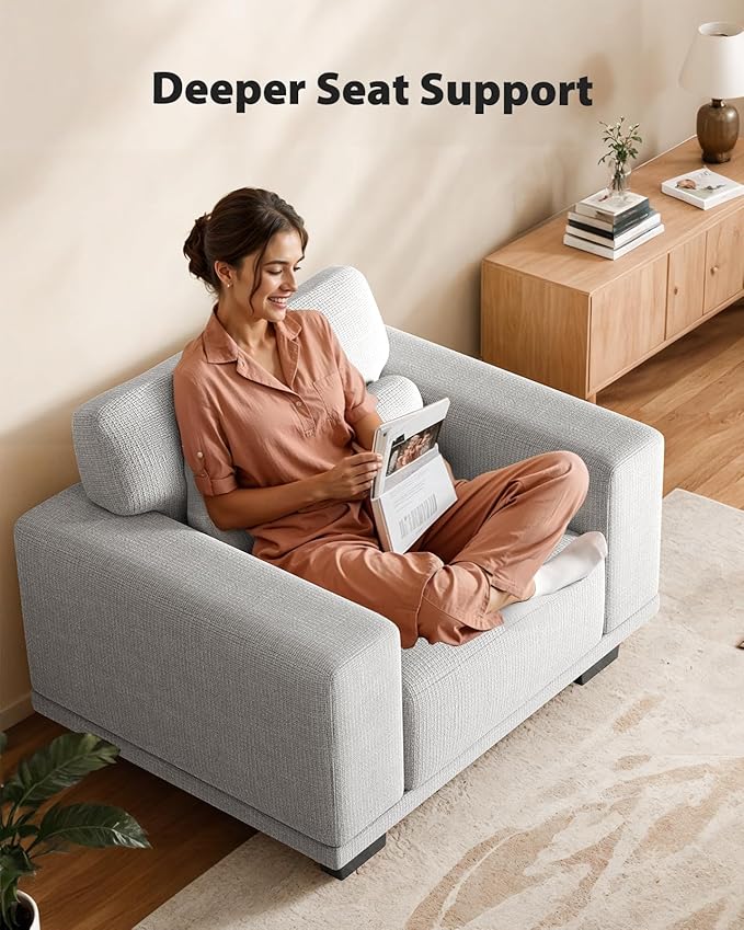 Pipishell Modern Accent Chair, Oversized Armchair with Thick Cushion & Wide Seat Armrests, Reading Chairs Comfy Arm Chair, Removable Sofa Cushion and Cover,Easy to Install, Grey