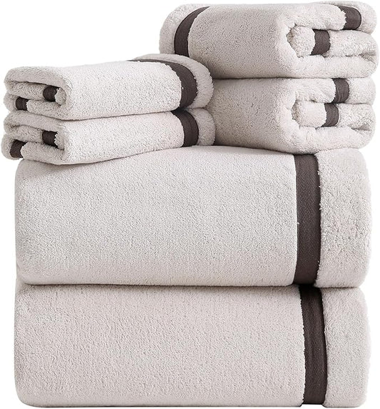 Bath Towel Set,Premium Microfiber Bathroom Towel-2 Extra Large Bath Sheets,2 Hand,2 Washcloths,Super Soft Highly Absorbent Luxury Shower Towels(Cream, 6Piece)