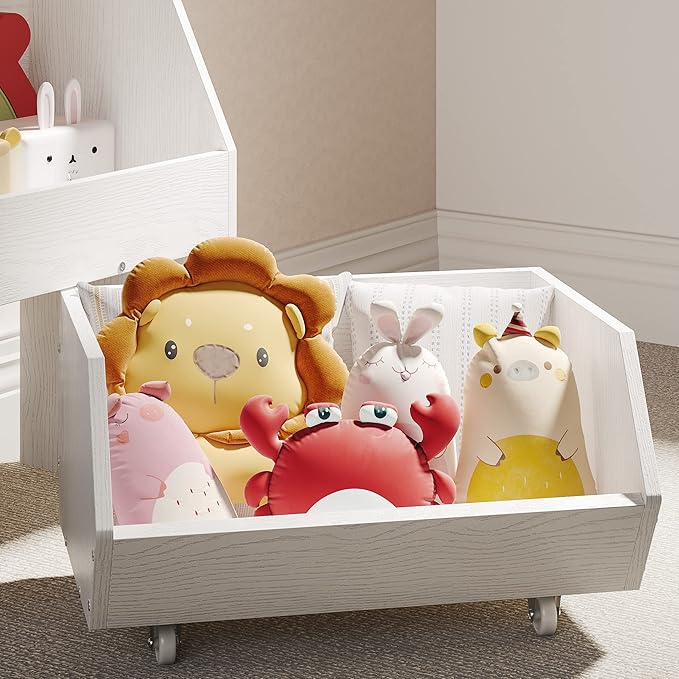 Toy Storage and Organizer for Kid, Large Toy Bin Bookcase Toy Cabinet with Two Moveable Drawers, Children Toddler Storage Carbinet with Wheels for Playroom, Bedroom, Nursery