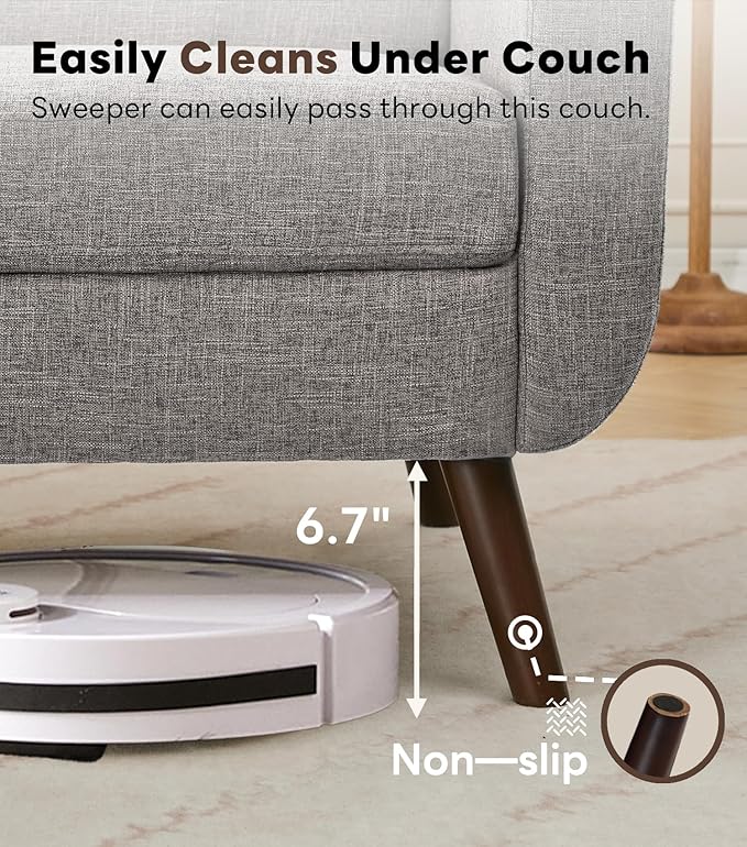 Tbfit 77.2" W Linen Sofa Couch, Mid Century Modern Decor Loveseat Couches for Living Room, Button Tufted Upholstered Small Couch for Bedroom, Solid, and Easy to Install Love Seats Furniture, Grey