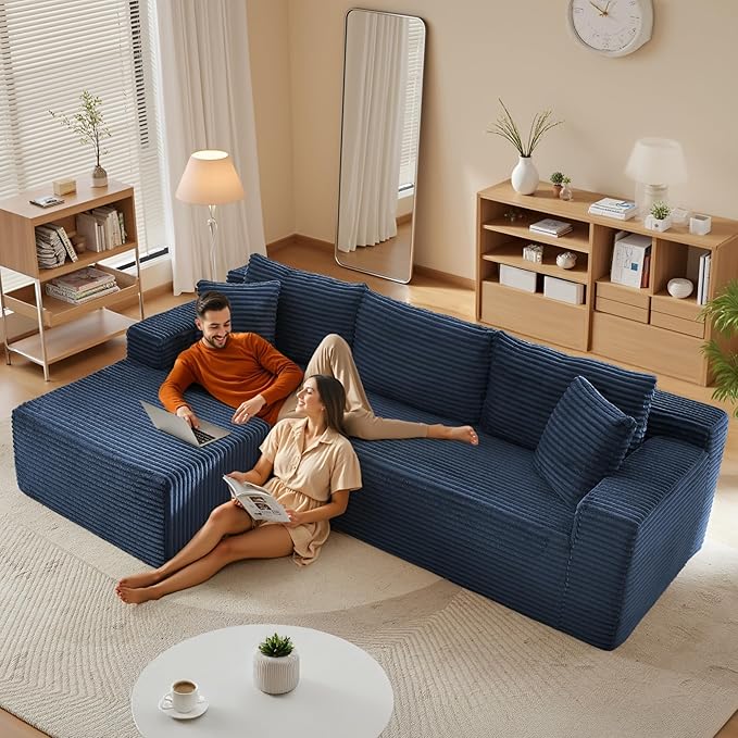 105''Sectional Cloud Couch with L Shaped Chaise,Modern Modular Sectional Sofa,Comfy Sectional Couches for Living Room,Bedroom,Apartment (Blue, Left Facing Chaise)