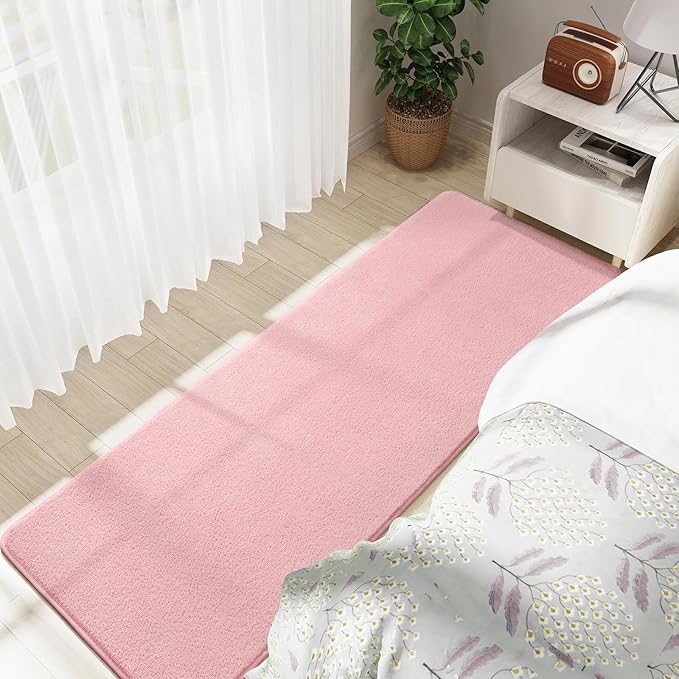 Soft Runner Rugs for Bedroom 2x6, Non Slip Runners for Hallway Kitchen Laundry Dorm Washable, Minimalist Low Pile Long Rugs for Boys Men Girls Kids, Pink