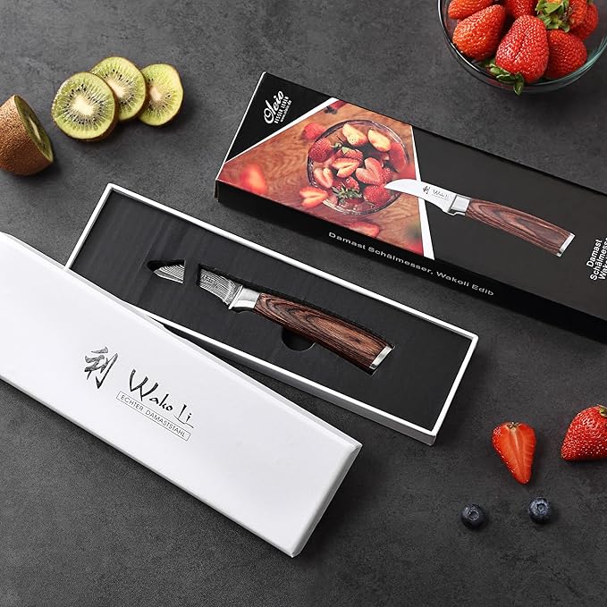 Wakoli EDIB Peeling Knife, 6.9-Inch Damascus Kitchen Knife, VG10 Core, Pakkawood Handle, Knife for Food Peeling in Gift Box