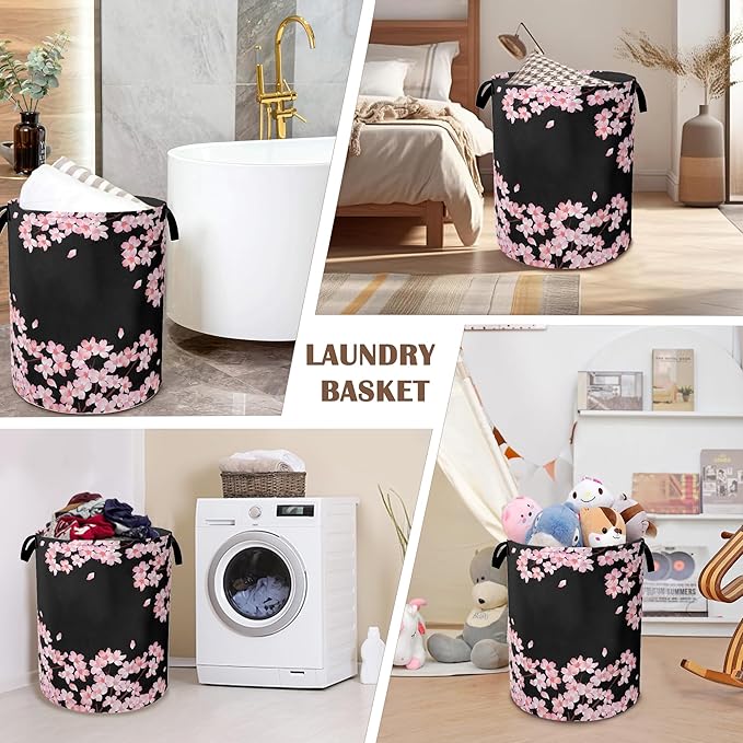 Laundry Hamper,Cherry Blossom Laundry Basket,Waterproof Oxford Cloth Storage Basket with Handle for Clothes Books Nursery Home Storage Sundries 16"x20"