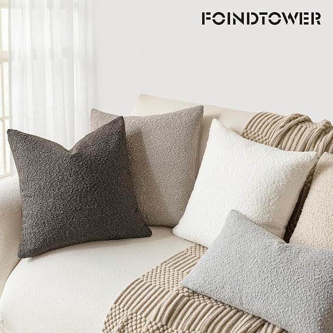 Foindtower Pack of 2 Textured Boucle Throw Pillow Covers Accent Solid Decorative Pillow Cases Cozy Woven Couch Cushion Case for Sofa Bedroom Living Room Home Decor, 20 x 20 Inch,Dark Brown