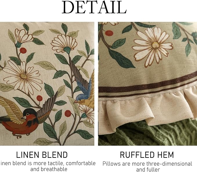 Design Round Floral Linen Throw Pillow Covers Diameter 16" Pack of 2,Beige Simple Elegant Daisy Pattern Cushion Covers Decor Pillowcases for Bed,Living Room,Outdoor,Car