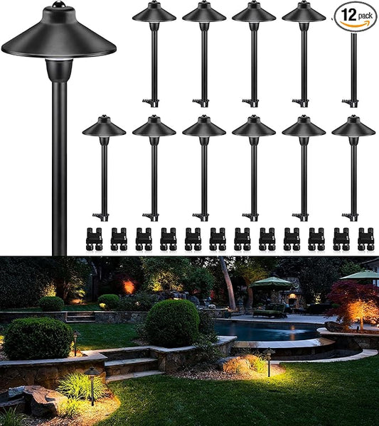 SUNVIE Low Voltage Pathway Lights LED Landscape Lighting 3000K Waterproof Landscape Path Lights 3W Low Voltage Landscape Lighting for Walkway Yard ETL Listed Cord, 12 Pack