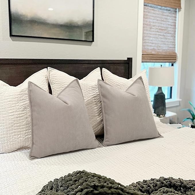 ZWJD Gray Pillow Covers 16x16 Set of 2 Chenille Pillow Covers with Elegant Design Soft and Luxurious Decorative Throw Pillows for Couch, Bed, and Home Decor