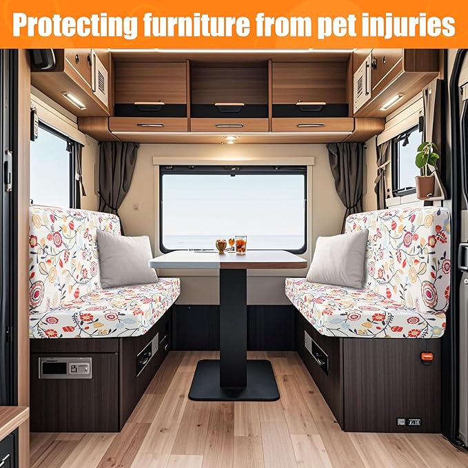 Rv Dinette Cushion Covers,Printing Stretchable Camper Cushion Cover,RV Cushion Slipcover,Rv Couch Cover Replacement for RV Camper Car Bench,2 Backrest Covers and 2 Bench Covers (Flower Vine)