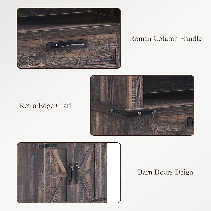 RedLemon Bookshelf with Storage Cabinet, 72" Tall Farmhouse Bookcase with Adjustable Shelves and Barn Door, 4 Tier Office Wood Bookshelf with Drawer for Office Library Living Room (Dark Rustic Oak)