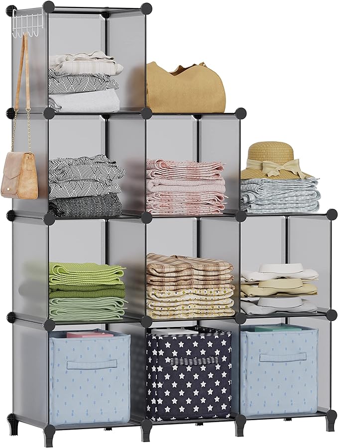HOMIDEC Closet Organizers and Storage, 9 Cube Storage Organizer, Portable Closet Organizer Cubes Shelves for Clothes, Bedroom, Wardrobe, Kids Room, Bathroom, Grey