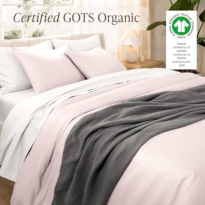 Bare Home 100% Organic Cotton Sateen Duvet Cover Set - Twin/Twin Extra Long Size - 400 Thread Count - Smooth Sateen Weave - Warm & Luxurious - Duvet Cover (Twin/Twin XL, Dusty Pink)