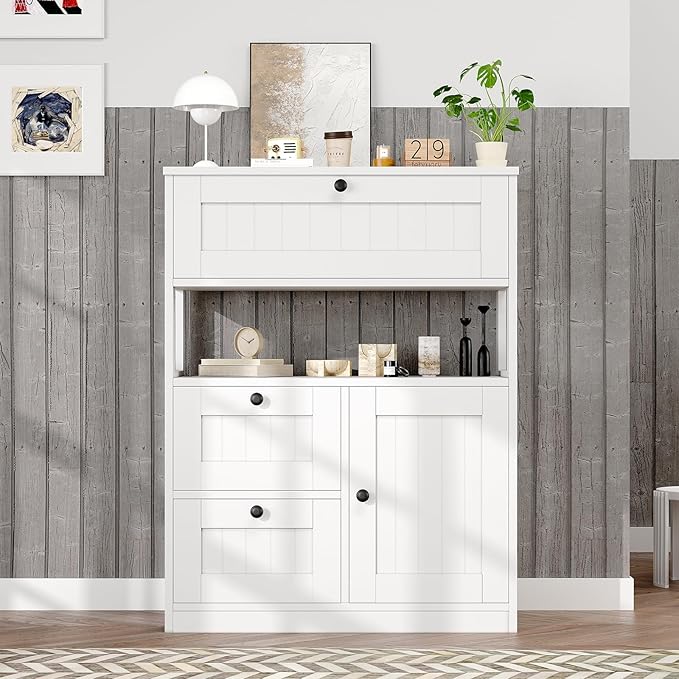 Bathroom Cabinet, Modern Bathroom Floor Storage Cabinet Organizer with 1 Door and 3 Drawers, Freestanding Cupboard for Kitchen/Living Room Use