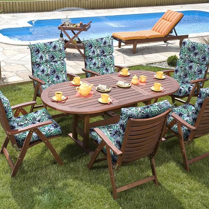 Set of 2 Outdoor High Back Chair Cushions 44"x 22",Water Repellent Rocking Cushion Replacement, Seat/Back Chair Cushions for Patio,Porch,and Indoor - Blue Salmone Tropical