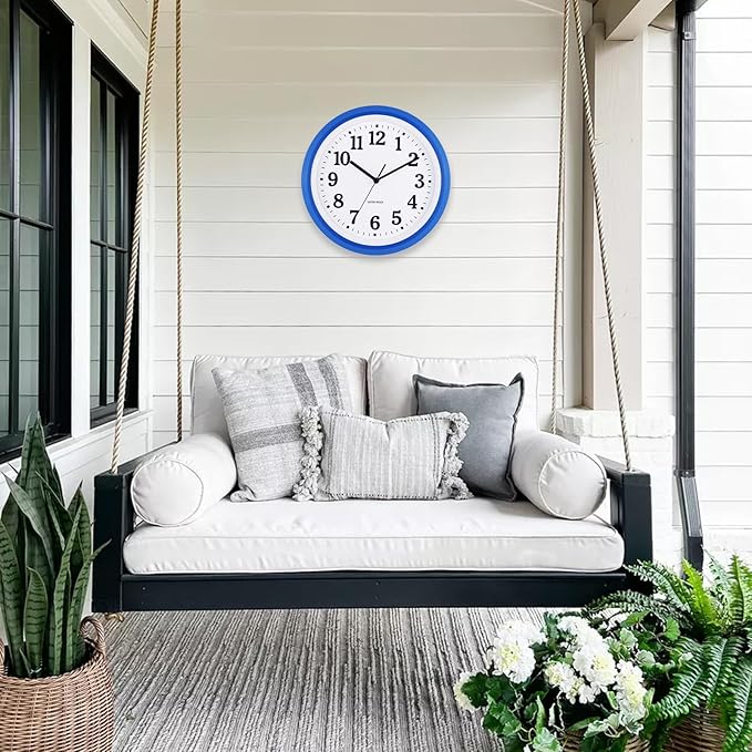 Caysie 12 Inch Sealed Indoor Outdoor Waterproof Wall Clock, Durable Silent Non-Ticking Battery Operated Quality Quartz Round Clock, Wall Decorative for Patio, Pool, Bathroom (Blue)
