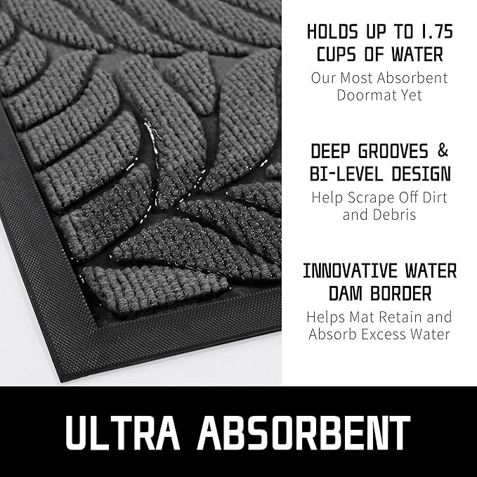 Yimobra Front Door Mat Outdoor Indoor, 60x36 All-Season Waterproof Welcome Mat, Non-Slip Patio Porch Doormat, Low Profile, Fade Resistant, Grey