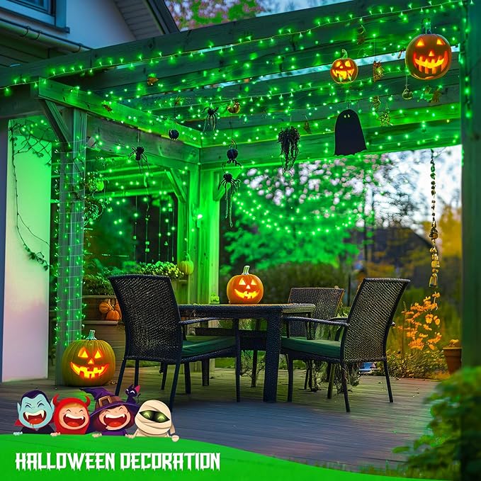 JMEXSUSS 400 LED Green Halloween Lights, 132ft Green String Lights Outdoor Waterproof, 8 Modes LED Christmas Light for Tree House Fireplace Party Halloween Decoration