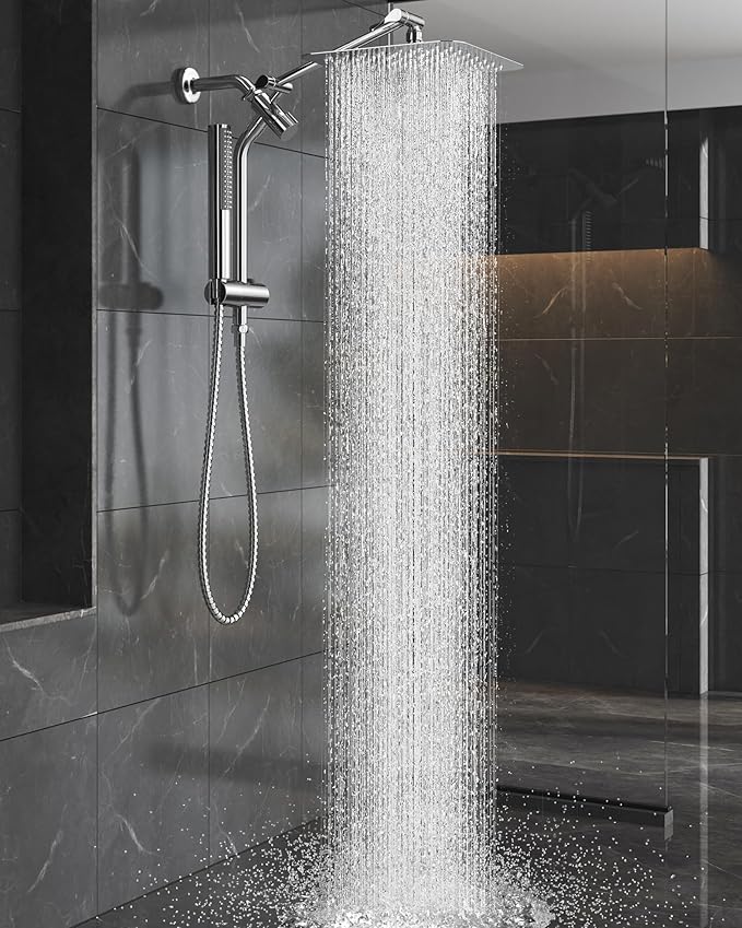 Veken Shower Head, 10'' Luxury All Metal Rain Shower Heads with Handheld Spray Combo, Hand Held Bathroom Combo with Adjustable Extension Arm, Bathroom Accessories, Dual Rainfall Showerhead Chrome
