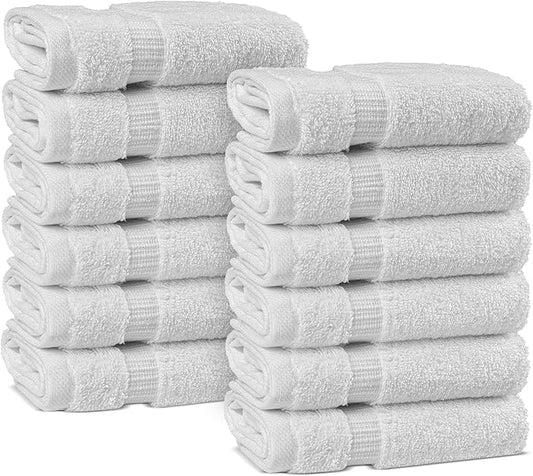 Chakir Turkish Linens Premium Cotton Absorbent Turkish Towels (Washcloths - 12 Piece, White)