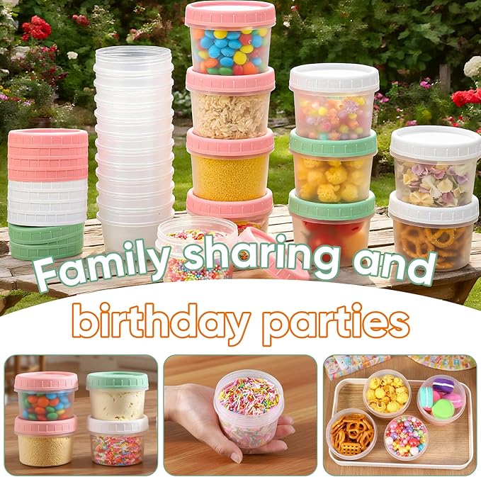 ASEVAT 4oz 6Pack Small Food Containers with Lids Salad Dressing Container Reuseable Snack Container Plastic Jar Freezer Storage Jars, Leakproof/Microwave/Dishwasher Safe