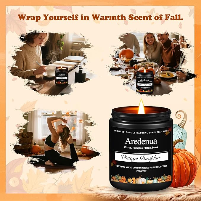 Vintage Pumpkin Candle - Fall Candle | Pumpkin Scented Candles for Autumn, 7oz Soy Candles for Home Scented, Fall Gifts for Women & Men, Cozy Seasonal Scent for Autumn Halloween
