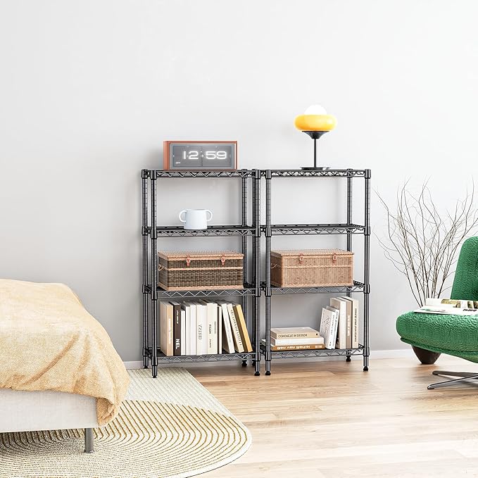 IZEUK 4 Tier Steel Storage Shelves, Heavy Duty Metal Shelf Wire Shelving Rack for Pantry, Kitchen, Living Room, or Office Organization (11.8" D x 21.7" W x 39.5" H, 1000LBS, Black)