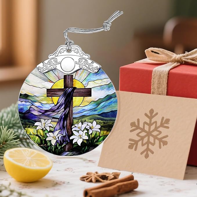 Stained Glass Ornament, Religious Christmas Ornaments, Christmas Hanging Decor & Holiday Ornament: Christian Home Decor | Exquisite Party Gifts for Christians, Christian Gift & Religious Cross Gift