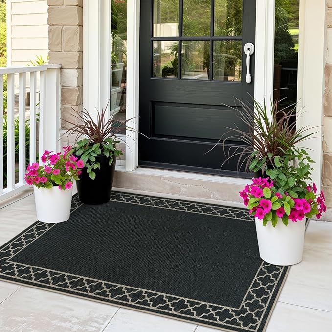 OJIA Easy Jute Front Door Mats Black Outdoor Rug 3x5, Washable Entryway Rug Indoor Doormat Bordered Indoor Outdoor Rugs Non-Slip Entry Rugs Farmhouse Area Rug for Porch Kitchen Living Room